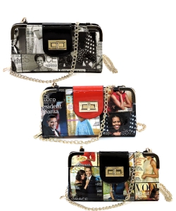 6 Pieces Magazine Cover Collage Turn Lock Crossbody Wallet OA041